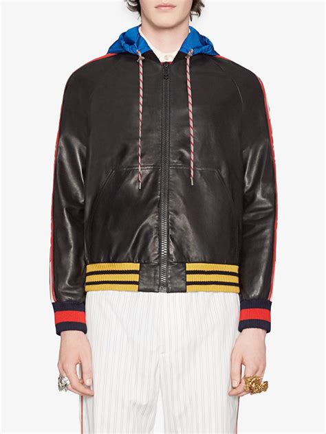 gucci stripe leather bomber with hood|Gucci Livermore Outlet.